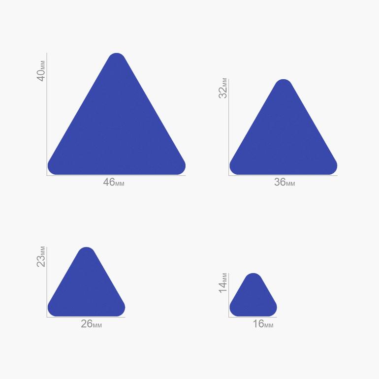 Форма и размеры набора каттеров Kit «Треугольник» скругленный
